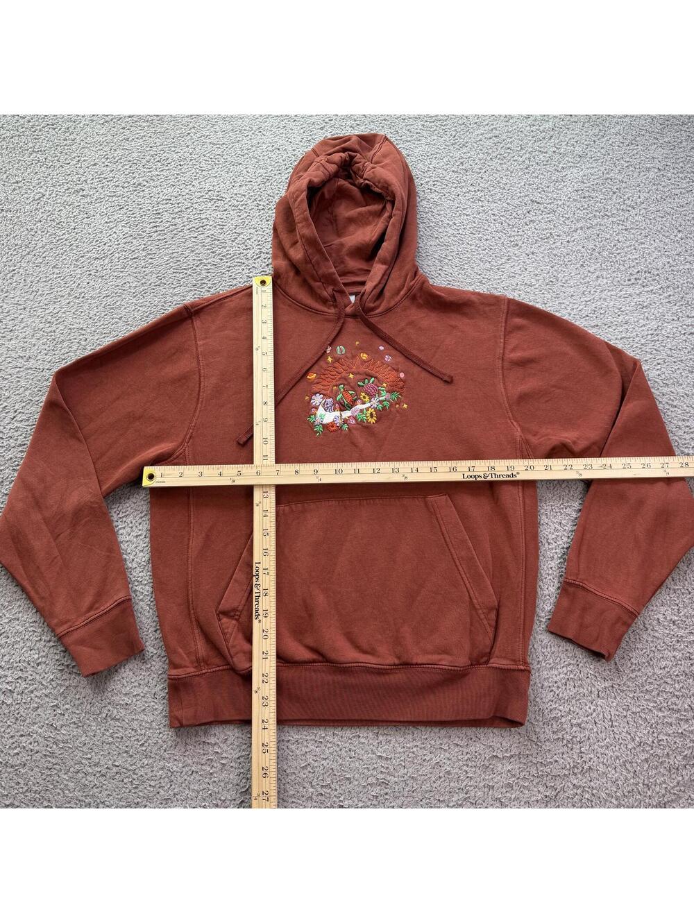 Nike Embroidered Hoodie Orange Nature Sun Floral Turtle Artsy Pullover Small - Picture 4 of 8
